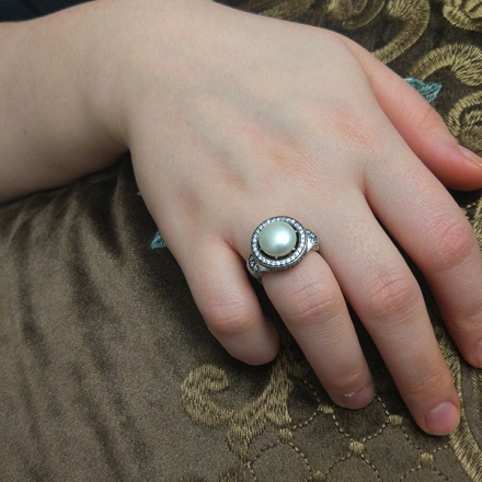 купить серебряное кольцо +с жемчугом