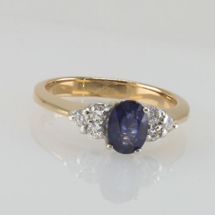 кольцо сапфир +с бриллиантами  золото
