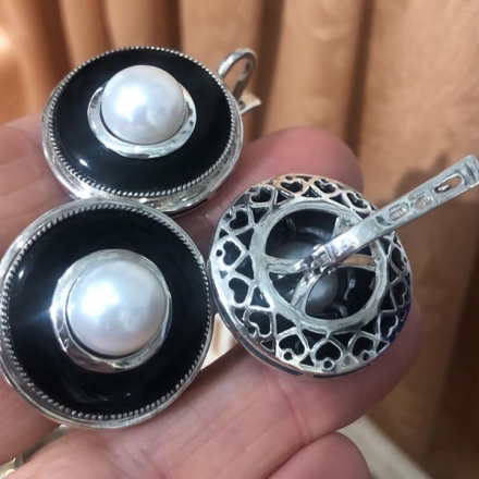 серьги кольца соколов серебро +с черной эмалью