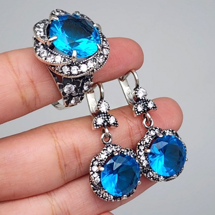 серьги серебро +с голубыми камнями