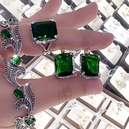 серебряный комплект серьги