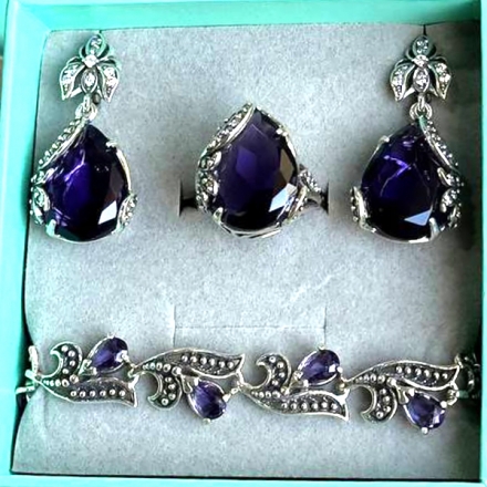 Серьги+ кольцо висячие с камнями