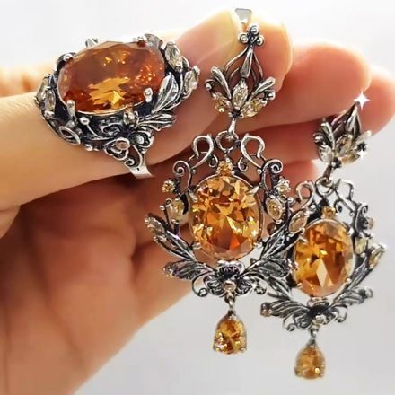 серьги кольцо серебро с камнями