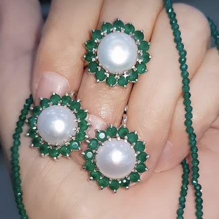 Серебряный комплект с розовым кварцем