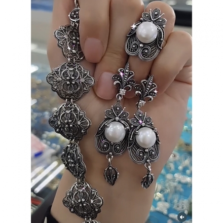Серьги+кольцо  с жемчугом