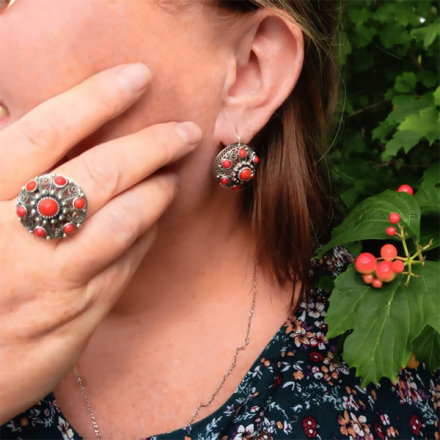 серьги +с кораллом +в серебре оригинальные