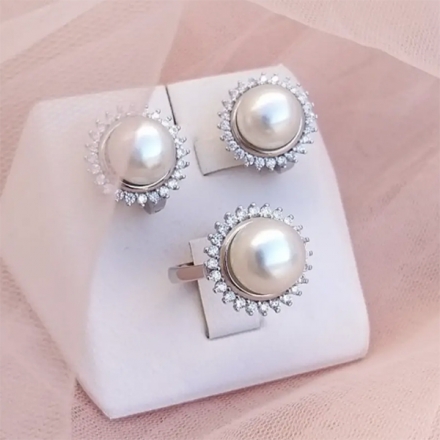 Серебряный комплект с розовым кварцем