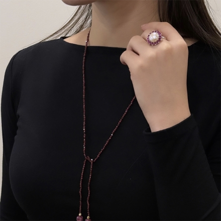 Серебряный комплект с розовым кварцем
