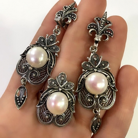 серьги с натуральным жемчугом серебро