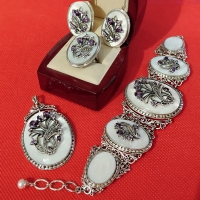 крупные серьги +из серебра +с натуральными камнями