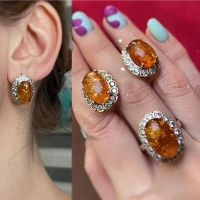 Серьги + кольцо с красными камнями