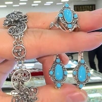 серьги и кольцо комплект из серебра бирюзовый