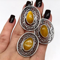 серебряные серьги с желтым