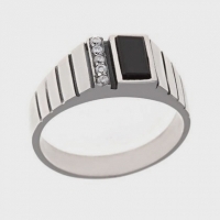 Мужское кольцо серебряное  с фианитом и иск агатом