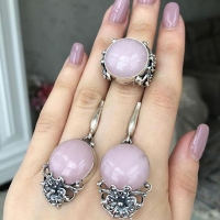 Серьги+кольцо с розовым кварцем