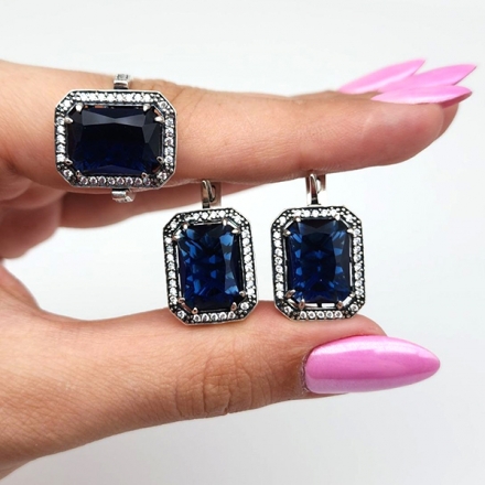 серьги кольца +с синими камнями