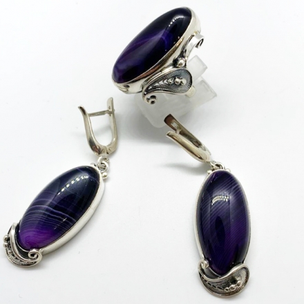 серьги +с фиолетовым камнем серебро