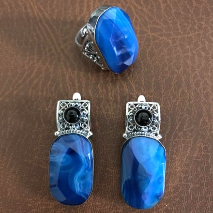 серебряный браслет +с синими камнями