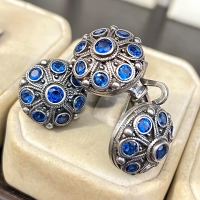 серьги +с синим камнем серебро
