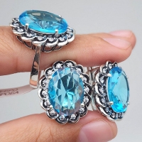 Серебряные серьги+ кольцо  с голубым