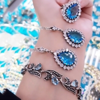 Cерьги + кольцо+ браслет с голубыми
