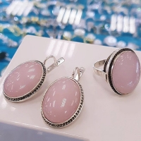 серьги серебро розовый кварц