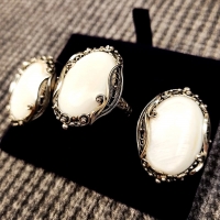 Серьги+ кольцо с белым камнем