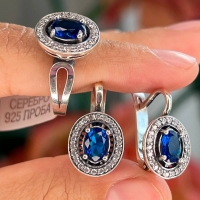 Серебряные серьги+кольцо  Синий