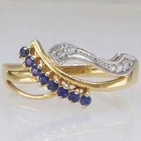 Золотое кольцо 585 с  бриллиантами и сапфирами