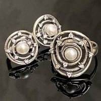 Комплект серьги и кольцо серебро